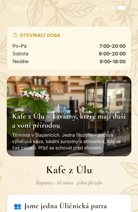 Appka Kafe z Úlu — o kavárně